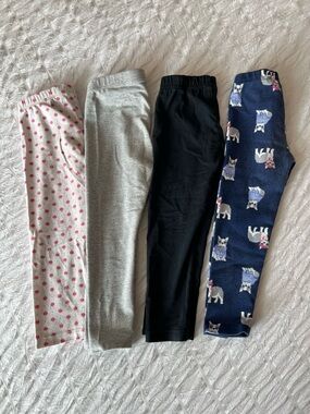 Toddler Girls Leggings Grey, Navy Pugs, Apples, Black Size 2T GUC